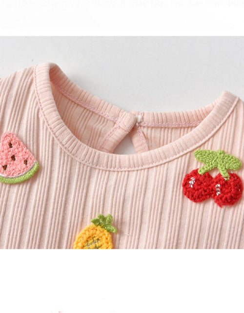 Load image into Gallery viewer, Baby Girls Fruit Embroidered Graphic Lace Sleeve Onesies &amp; Headband by MyKids-USA™
