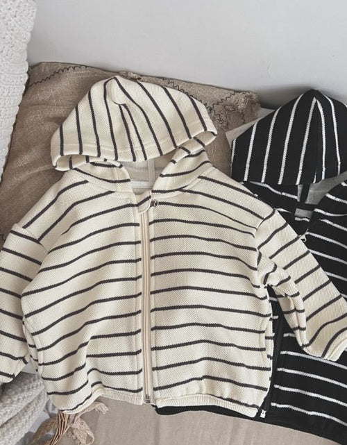 Load image into Gallery viewer, Baby Striped Pattern Single Breasted Design Long Sleeve Coat With Hat by MyKids-USA™
