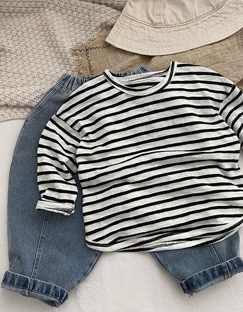 Load image into Gallery viewer, Baby Striped Graphic Long Sleeve Soft Cotton Loose Shirt by MyKids-USA™
