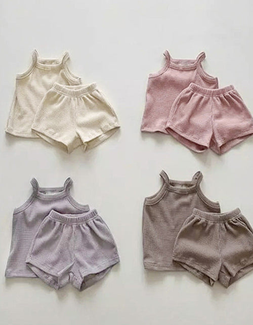 Load image into Gallery viewer, Baby Quality Waffle Knitted Fabric Sling Shirt Combo Shorts Sets by MyKids-USA™

