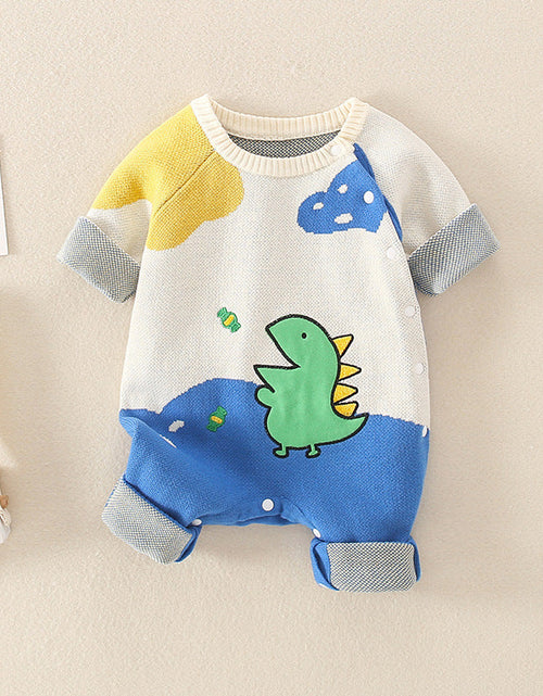 Load image into Gallery viewer, Baby Dinosaur Pattern Colorblock Design Cute Knit Romper by MyKids-USA™
