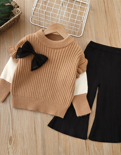 Load image into Gallery viewer, Baby Solid Color Bow Patched Sweater With Pants Sets by MyKids-USA™
