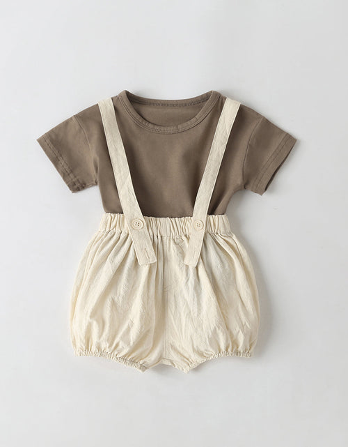 Load image into Gallery viewer, Baby Girl Solid Color Tee Combo Denim Strap Shorts 1-Piece Sets by MyKids-USA™
