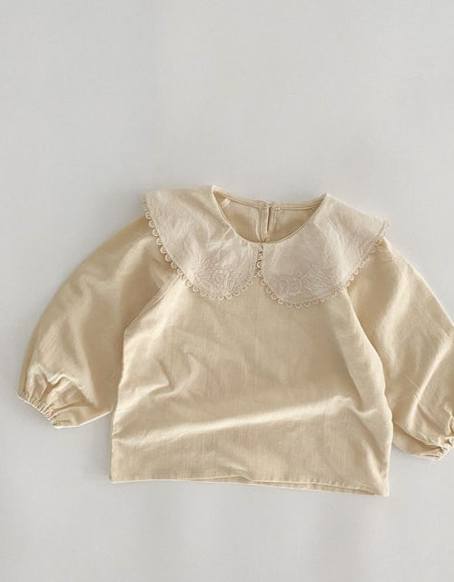 Load image into Gallery viewer, Baby Girl Solid Color Embroidered Pattern Doll-Neck Tops Shirt by MyKids-USA™
