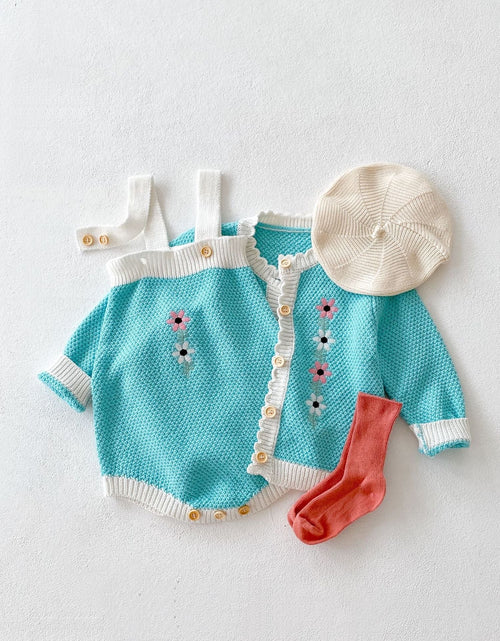 Load image into Gallery viewer, Baby Girl Flower Embroidered Graphic Contrast Bodysuit &amp; Cardigan 1-Pieces Sets by MyKids-USA™
