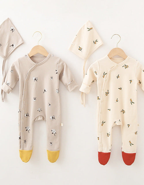 Load image into Gallery viewer, Baby Printed Graphic Side Button Design Long Sleeved Jumpsuit Romper Pajamas With Hat by MyKids-USA™
