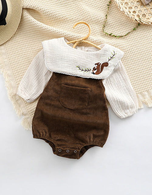 Load image into Gallery viewer, Baby Embroidered Pattern Lapel Cotton Shirt Combo Corduroy Strap Onesies Sets by MyKids-USA™
