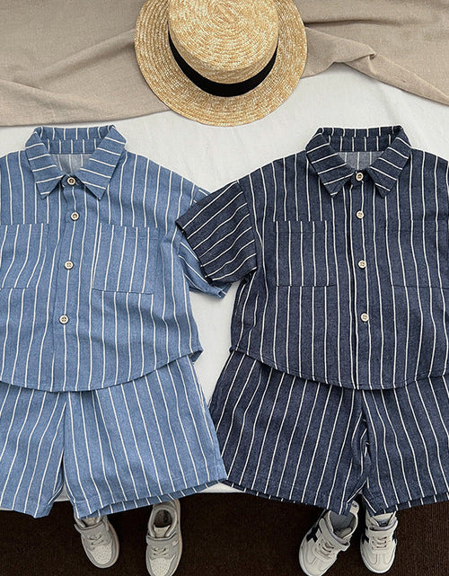 Load image into Gallery viewer, Baby Unisex Striped Pattern Single Breasted Summer Shirt by MyKids-USA™
