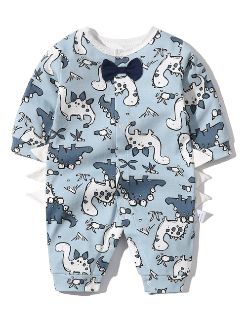 Load image into Gallery viewer, Baby Boy Dinosaur Pattern Bow Tie Patched Design Snap Button Romper Jumpsuit by MyKids-USA™
