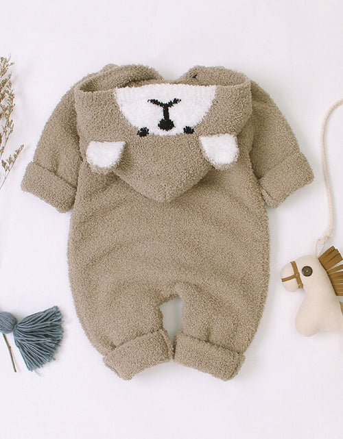 Load image into Gallery viewer, Baby Cartoon Bear Style Button Front Design Long Sleeve Plush Rompers by MyKids-USA™
