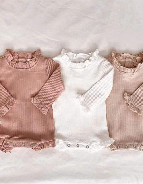 Load image into Gallery viewer, Baby Girl Wood Ear Design Solid Color Long-Sleeved Round Collar Tops Combo Shorts Cotton Sets by MyKids-USA™
