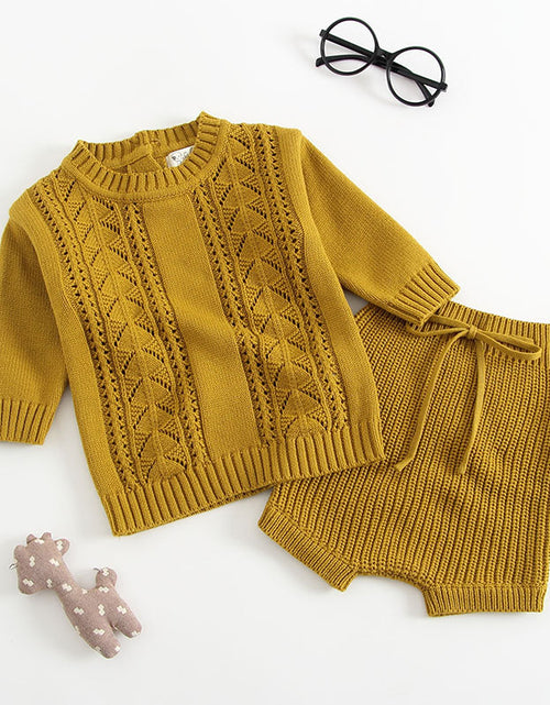 Load image into Gallery viewer, Baby Solid Color Hollow Carved Design Knitwear Sets by MyKids-USA™
