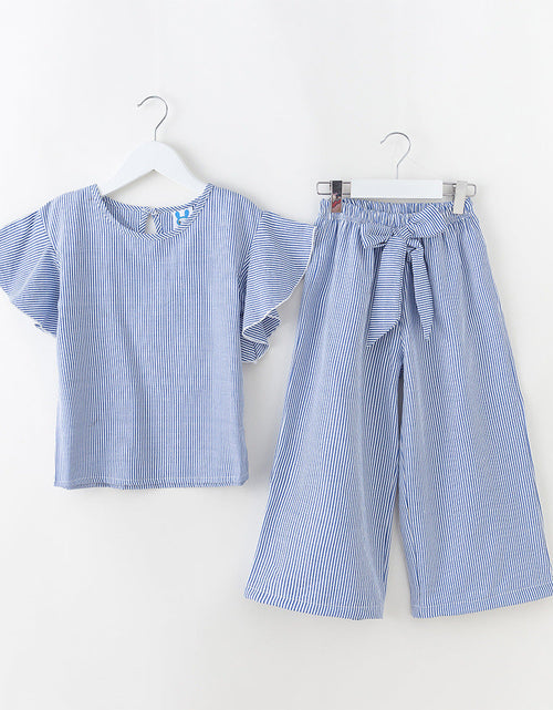 Load image into Gallery viewer, Girl Striped Pattern Tops Combo Bow Belt Pants Summer 1-Pieces Sets by MyKids-USA™
