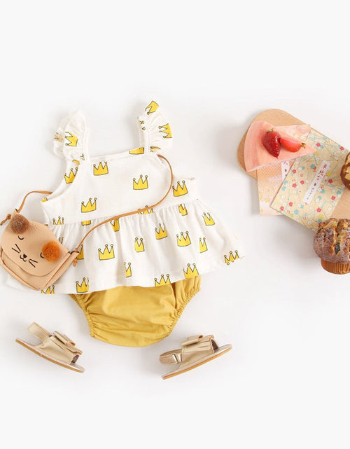 Load image into Gallery viewer, Baby Girl Printed Pattern Ruffle Design Sleeveless Tops Combo Shorts Sets by MyKids-USA™
