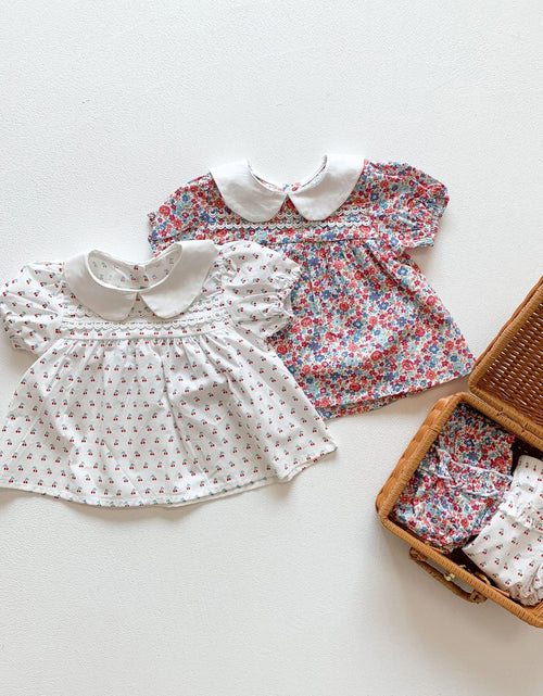 Load image into Gallery viewer, Baby Girl Doll Collar Floral Print Dress Combo Floral Print Shorts In Sets Summer Outfit Wearing by MyKids-USA™
