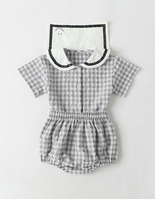 Load image into Gallery viewer, Baby Girl 1pcs Plaid Pattern Contrast Tape Lapel Design Combo Shorts Sets by MyKids-USA™
