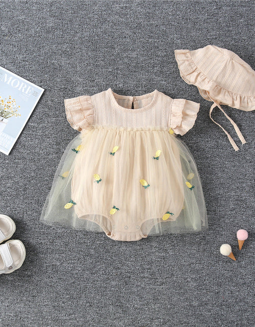 Load image into Gallery viewer, Baby Girl 1pcs Solid Color Pineapple Embroidered Mesh Overlay Flounce Sleeves Onesies Dress by MyKids-USA™
