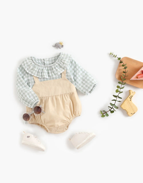 Load image into Gallery viewer, Baby Girl 1pcs Plaid Pattern False 2-Piece Design Ruffle Neck Onesies by MyKids-USA™
