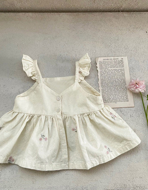 Load image into Gallery viewer, Baby Girl 1pc Floral Embroidered Graphic Ruffle Sling Tops &amp; Shorts Sets by MyKids-USA™
