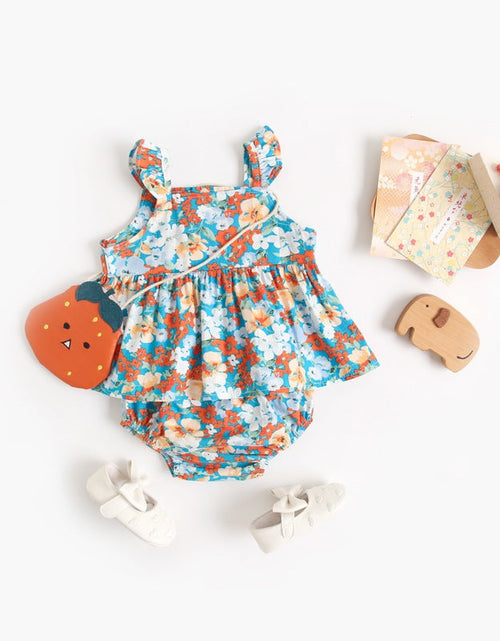 Load image into Gallery viewer, Baby Girl Floral Print Sleeveless Tops Combo Shorts Sets In Summer by MyKids-USA™
