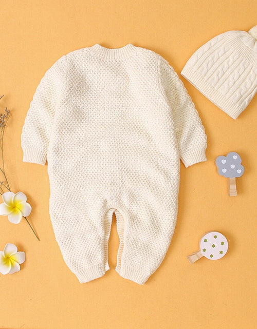 Load image into Gallery viewer, Baby Baby Cable Knitted Pattern Button Front Design Long Sleeve Warm Rompers &amp; Hat by MyKids-USA™
