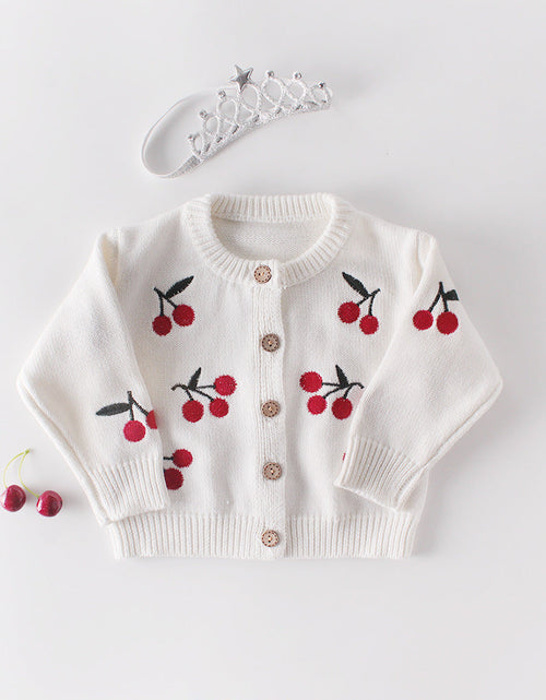 Load image into Gallery viewer, Baby Girl 1pc Cherry Embroidered Graphic Crotch Knitted Bodysuit &amp; Button Front Sweater Coat Sets by MyKids-USA™
