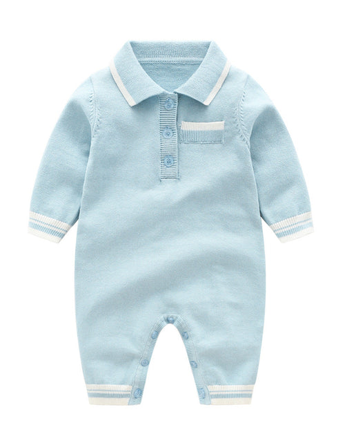 Load image into Gallery viewer, Baby Solid Color Quarter Button Design Lapel Knitted College Style Rompers by MyKids-USA™
