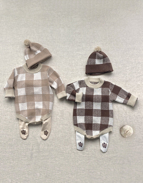 Load image into Gallery viewer, Baby Plaid Graphic Long Sleeve Crewneck Knit Thickened Onesies by MyKids-USA™
