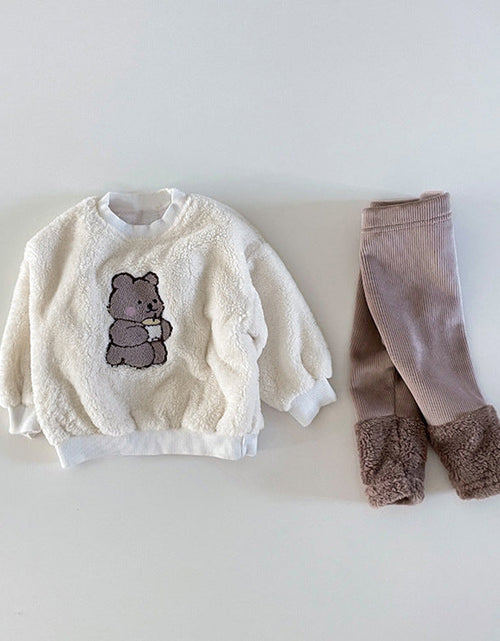 Load image into Gallery viewer, Baby Bear Embroidered Pattern Plush Hoodies Combo Pants  Pieces Sets by MyKids-USA™
