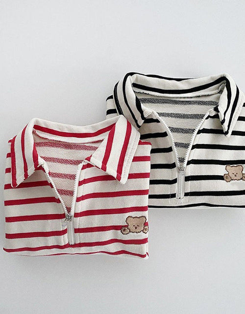 Load image into Gallery viewer, Baby Striped &amp; Cartoon Patched Graphic Polo Neck Long Sleeves Bodysuit Onesies by MyKids-USA™
