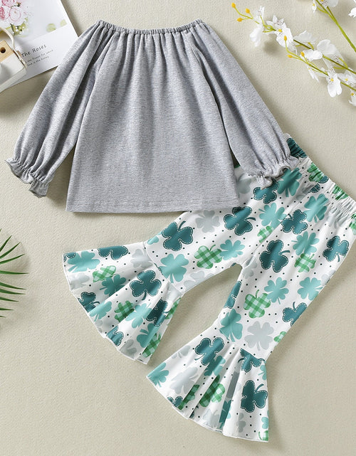 Load image into Gallery viewer, Baby Girl 1pcs 4-Leaves Grass Graphic Long Sleeve Tops Combo Allover Grass Print Ruffle Hem Pants Sets by MyKids-USA™
