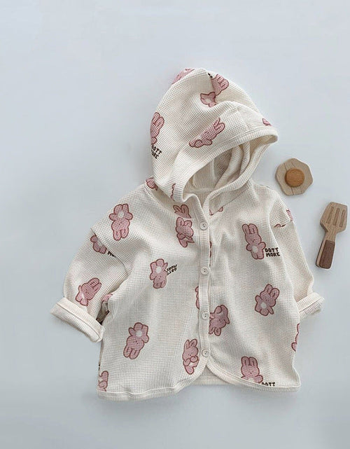 Load image into Gallery viewer, Baby Waffle Fabric Cartoon Bear Print Single Breasted Design Cardigan With Hat by MyKids-USA™
