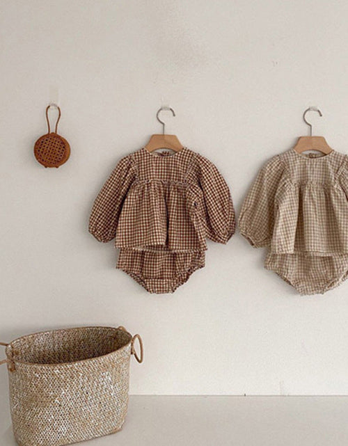 Load image into Gallery viewer, Baby Girl Plaid Pattern Loose Blouses WIth Shorts Headband 3 Pieces Sets by MyKids-USA™
