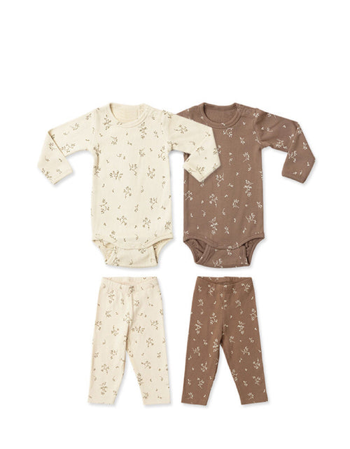 Load image into Gallery viewer, Baby Cartoon &amp; Floral Pattern Long Sleeve Onesies With Pants Sets by MyKids-USA™
