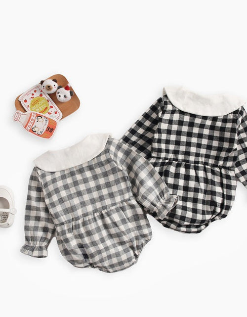 Load image into Gallery viewer, Baby Girl Plaid Pattern Doll Collar Design Long Sleeve Onesies With Buttons by MyKids-USA™
