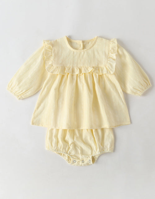 Load image into Gallery viewer, Baby Girl Solid Color Frill Trim Design Long-Sleeve Tops Combo Triangle Shorts Sets by MyKids-USA™
