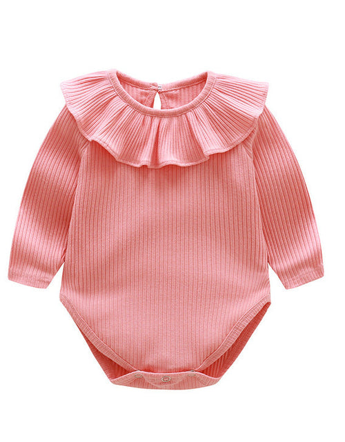 Load image into Gallery viewer, Baby Solid Color Ruffle &amp; Buttoned Design Long-Sleeved O-Neck Onesies by MyKids-USA™
