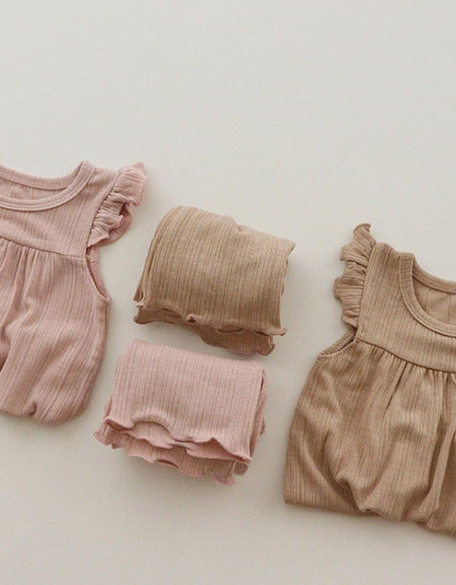 Load image into Gallery viewer, Baby Girl Round Neck Solid Color Design Sleeveless Top Combo Shorts Loungewear Two-Piece Sets by MyKids-USA™
