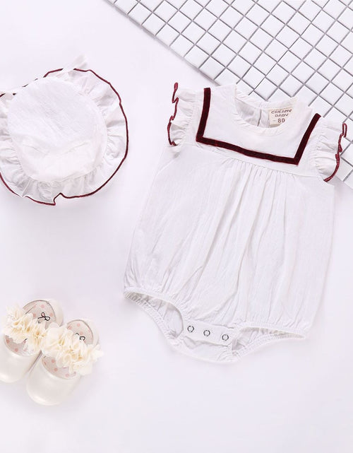 Load image into Gallery viewer, Baby 1pcs Contrast Tape Patched Frill Trim Sleeveless Onesies &amp; Hat by MyKids-USA™
