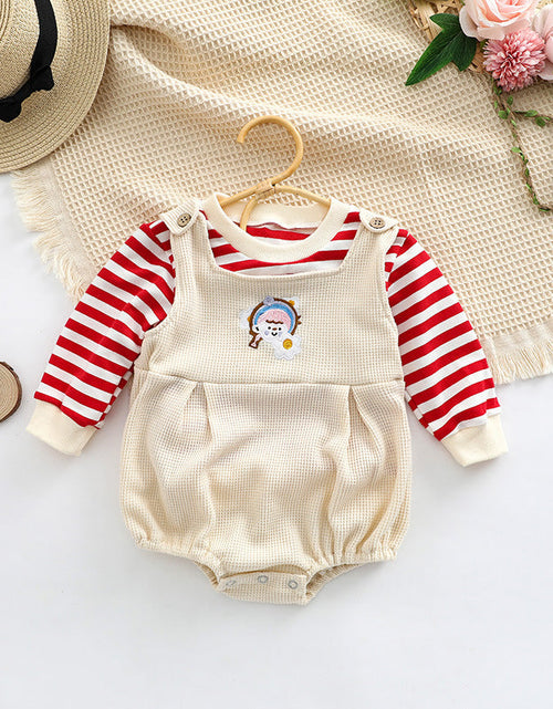 Load image into Gallery viewer, Baby Striped Pattern Shirt Combo Cartoon Graphic Corduroy Fabric Strap Onesies Sets by MyKids-USA™
