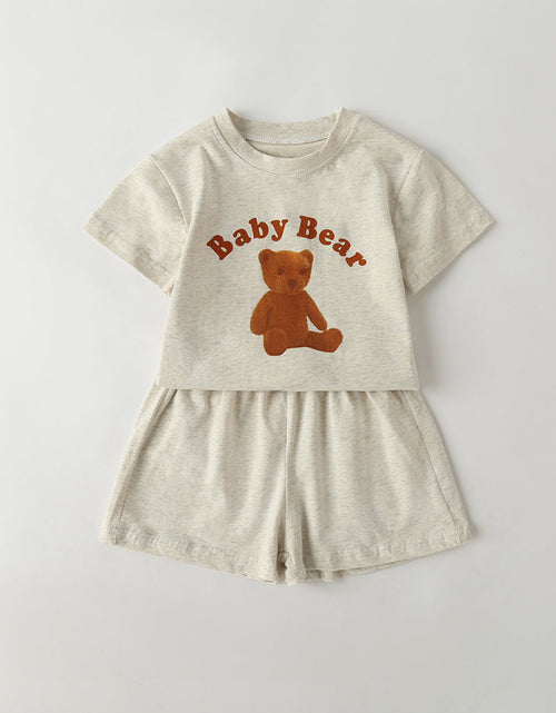 Load image into Gallery viewer, Baby Cartoon Animal &amp; Slogan Pattern Short Sleeved Tee Combo Solid Shorts Sets by MyKids-USA™
