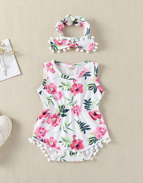 Load image into Gallery viewer, Baby Girl Printed Patterns Lace Design Sleeveless Onesie With Headband by MyKids-USA™

