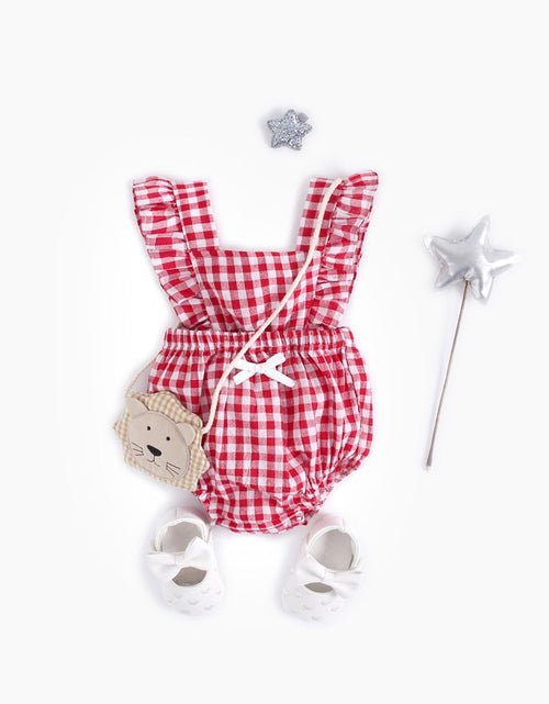 Load image into Gallery viewer, Baby Girl Doll Neck Solid Shirt &amp; Red Plaid Graphic Bow Patched Bodysuit 1 Pieces Sets by MyKids-USA™
