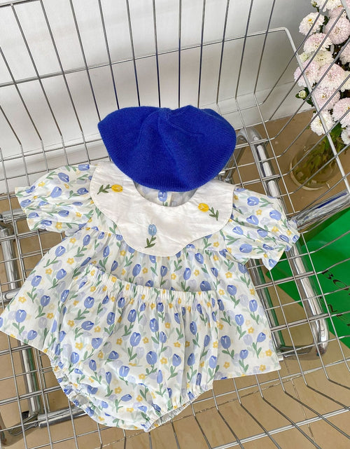 Load image into Gallery viewer, Baby All Over Flower Graphic Embroidered Doll Neck Crewneck Top With Shorts Sets by MyKids-USA™
