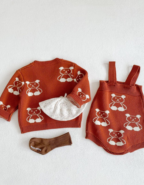 Load image into Gallery viewer, Baby Girl Cartoon Bear Embroidered Graphic Knitted Sleeveless Bodysuit &amp; Cardigan 1-Pieces Sets by MyKids-USA™
