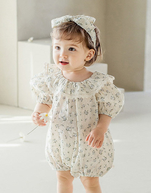 Load image into Gallery viewer, Baby Girl Flower Pattern Flying Sleeves Onesies &amp; Clothing Sets With Headband by MyKids-USA™

