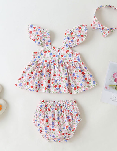 Load image into Gallery viewer, Baby Girl Little Floral Print Sleeveless Dress Combo Short Pants In Sets by MyKids-USA™
