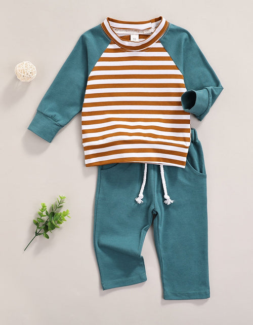 Load image into Gallery viewer, Baby Striped Pattern Contrast Design Hoodies Combo Solid Pants Sets by MyKids-USA™
