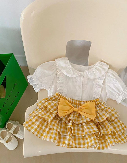 Load image into Gallery viewer, Baby Girl Solid Blouses Plaid Pattern Princess Skirt Sets by MyKids-USA™
