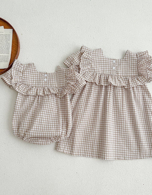 Load image into Gallery viewer, Baby Plaid Pattern Square Neck Puff Sleeves Onesies &amp; Dress by MyKids-USA™
